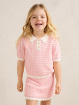 Connie Girls Scallop Knit Top Pink Forever New