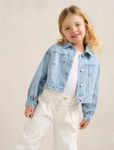 Kristen Girls Denim Emb Crop Jacket Stem Floral Forever New
