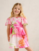 Chloe Girls Flutter Print Bow Dress Cora Tropical Forever New