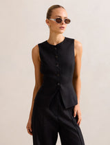Saylor Linen Waistcoat Black Forever New