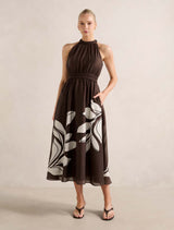 Magnolia High Neck Midi Dress Rennie Leaf Forever New