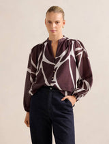 Adaline Printed Blouse Wine Sabine Abstract Forever New