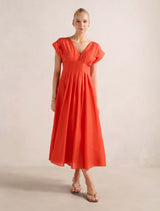 Alessandra Tuck Detail Midi Dress Spicy Orange Forever New