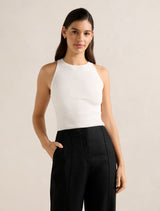 Carla Racer Knit Rib Tank Top Cream Forever New