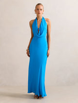 Marina Cowl Halter Dress Cornflower Forever New