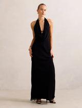 Marina Cowl Halter Dress Black Forever New