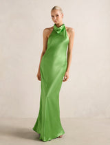Clementine High Neck Satin Maxi Dress Shamrock Forever New