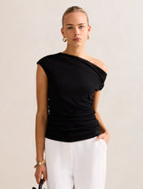 Rylee Tipped Shoulder Mesh Top Black Forever New