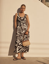 April Gathered Linen Midi Dress