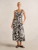 April Gathered Linen Midi Dress