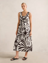 April Gathered Linen Midi Dress