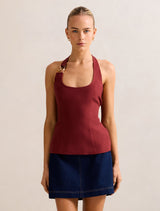 Dina Hardware Linen Top Cognac Forever New