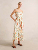 Matisse Ruched Strapless Cotton Midi Dress Forever New