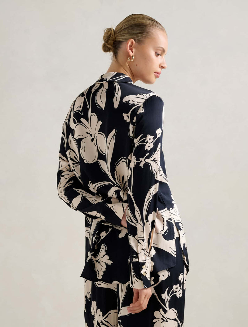 Lila Longline Printed Satin Shirt Forever New