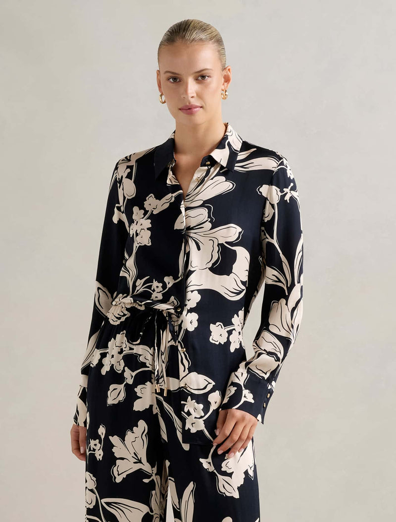 Lila Longline Printed Satin Shirt
