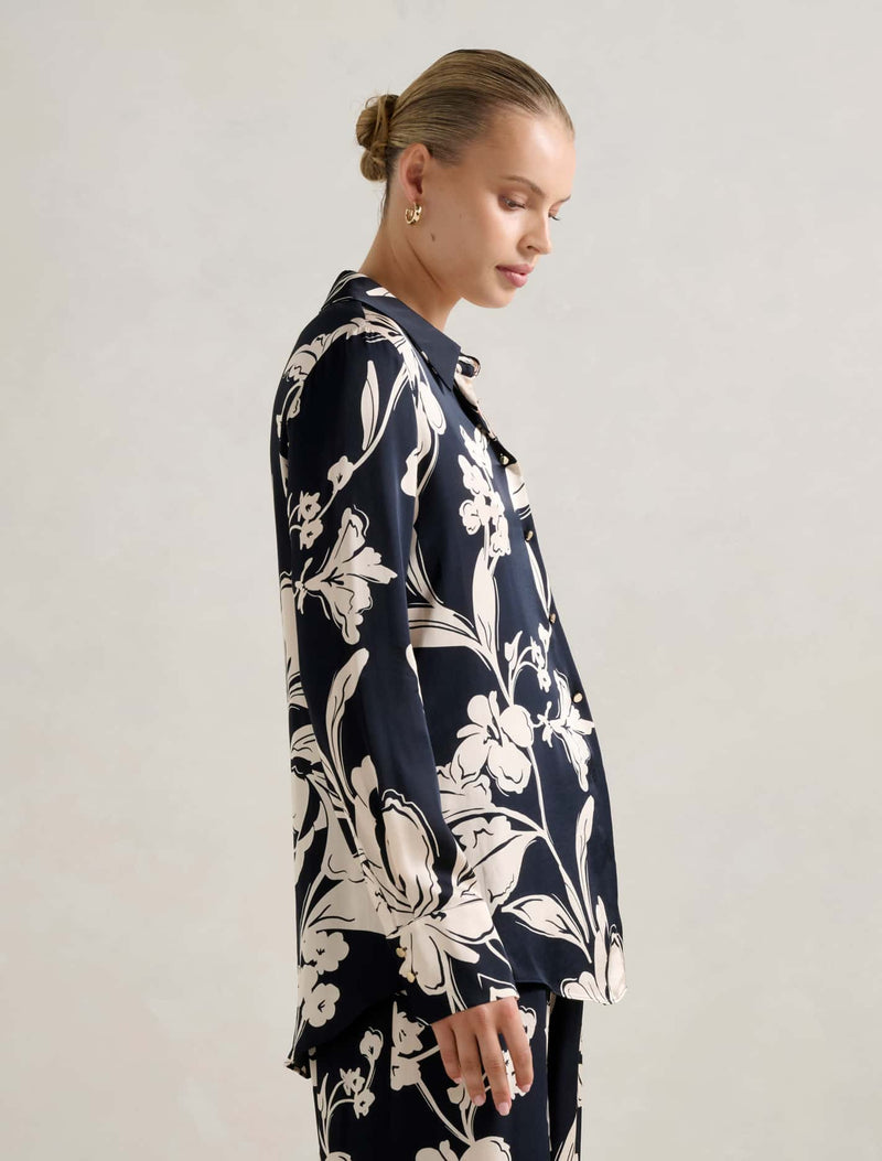 Lila Longline Printed Satin Shirt Forever New