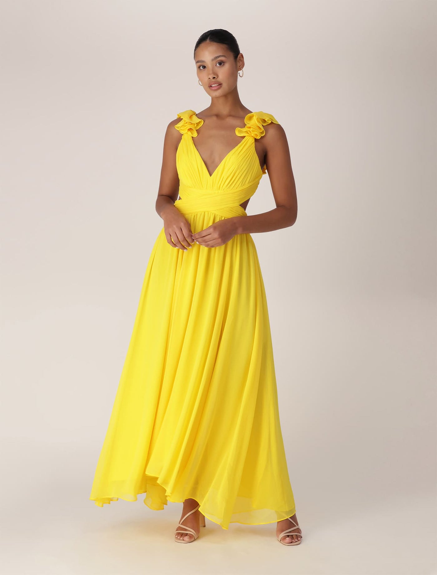 Selena Ruffle Shoulder Maxi Dress Daffodil Forever New