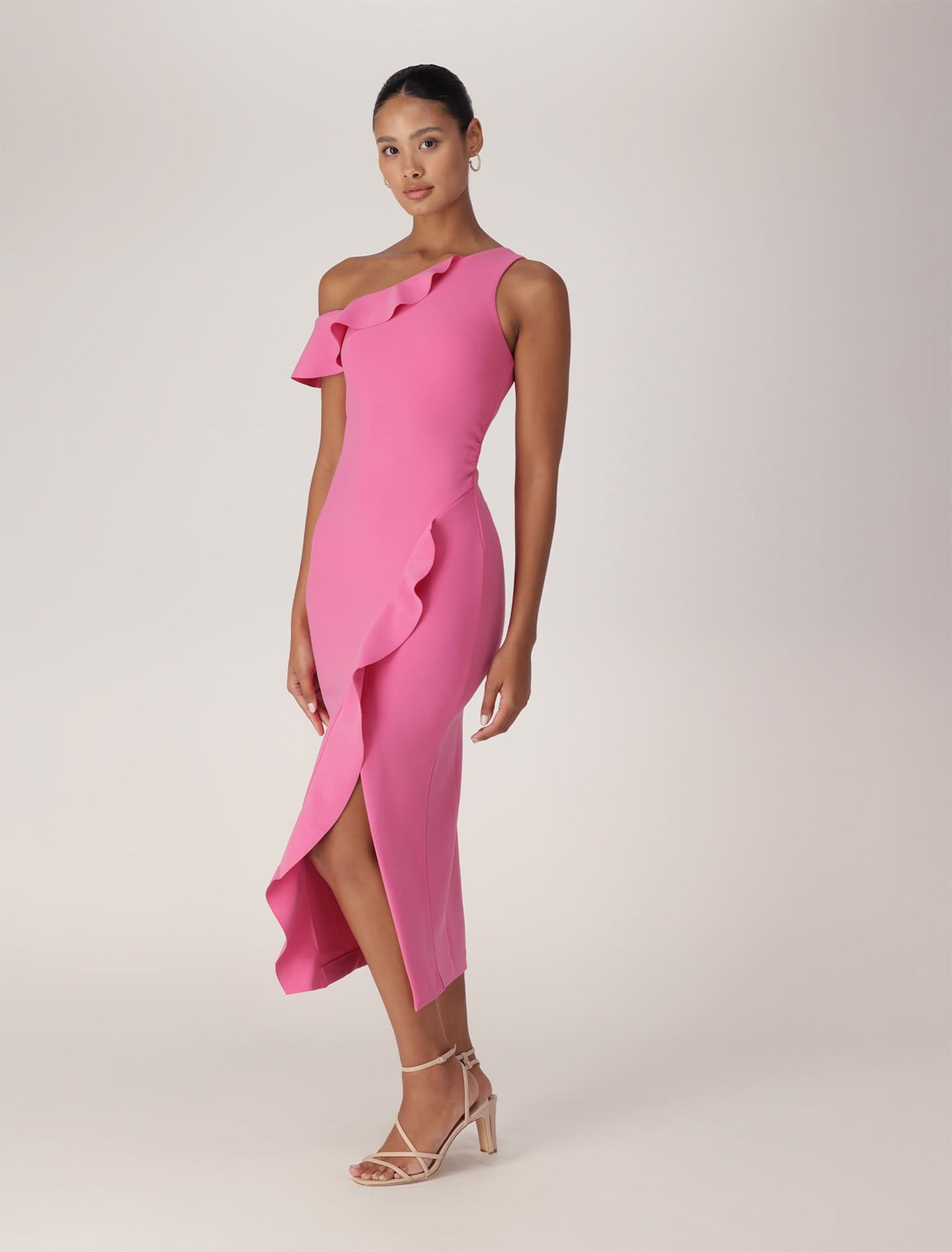 Tyra One Shoulder Ruffle Bodycon Dress French Rose | Forever New