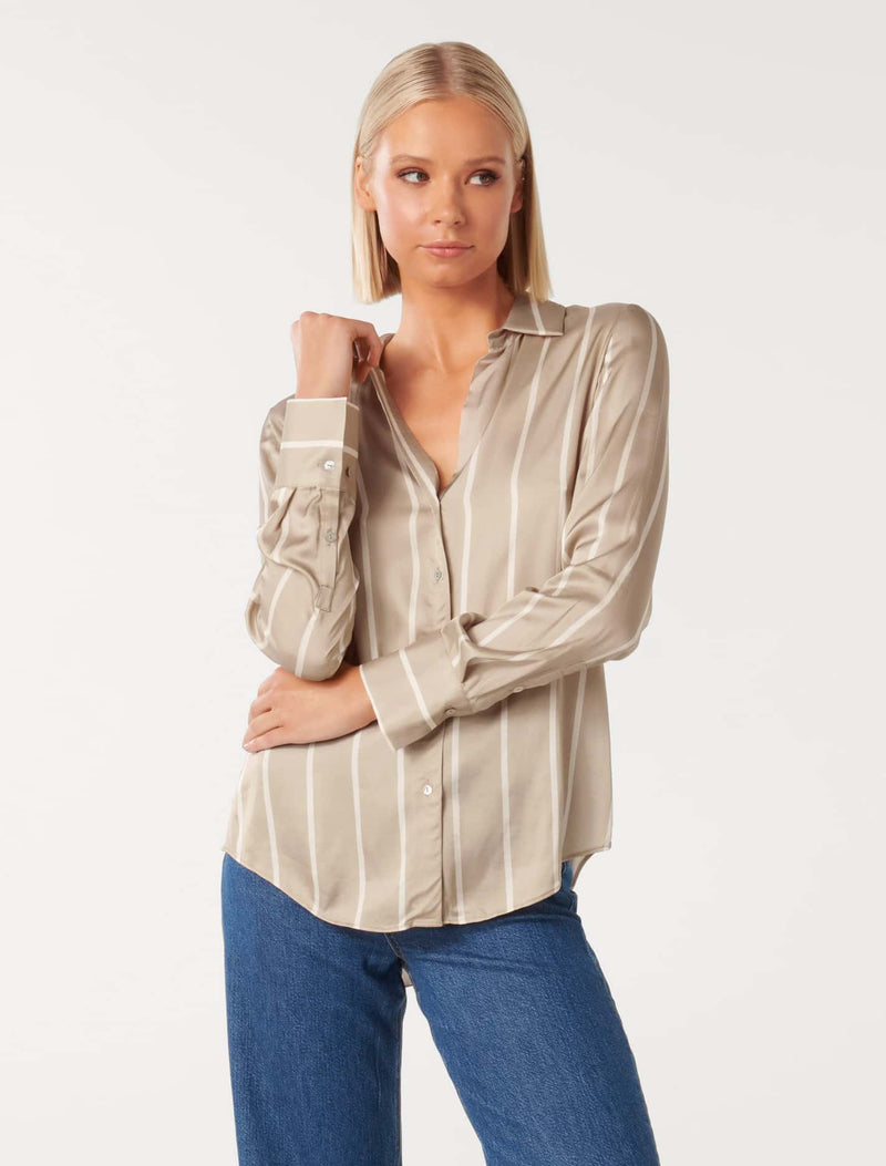 Harvey Notched Neck Satin Shirt Forever New