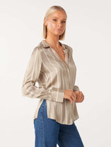 Harvey Notched Neck Satin Shirt Forever New