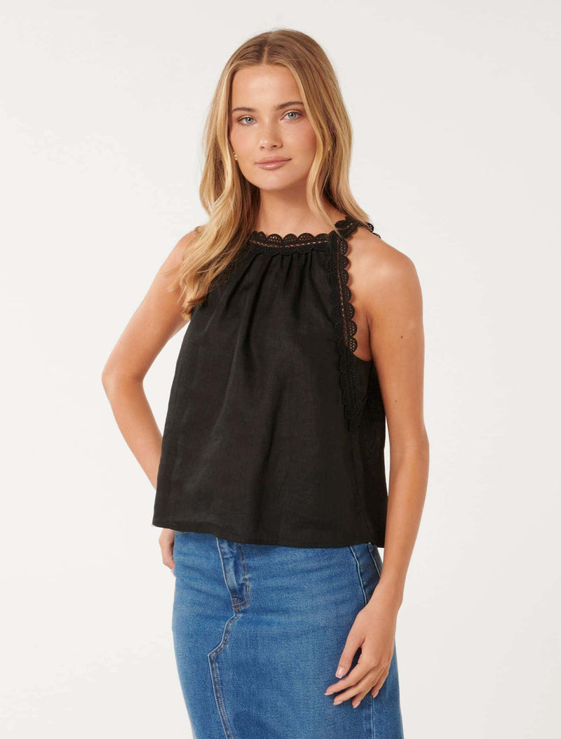 Linley Linen Trim Tank Top Forever New