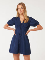 Darcie Denim Ruched Bodice Dress Forever New