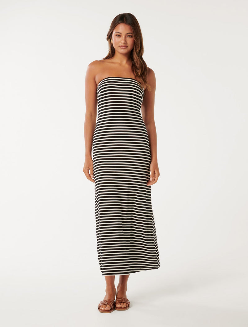 Allie Strapless Striped Midi Dress Forever New