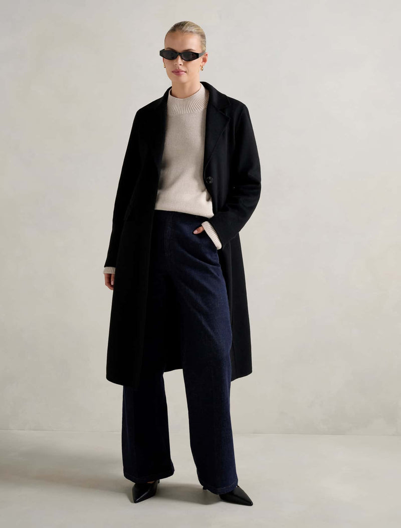 Leanna Felled Single Breasted Coat Black Forever New