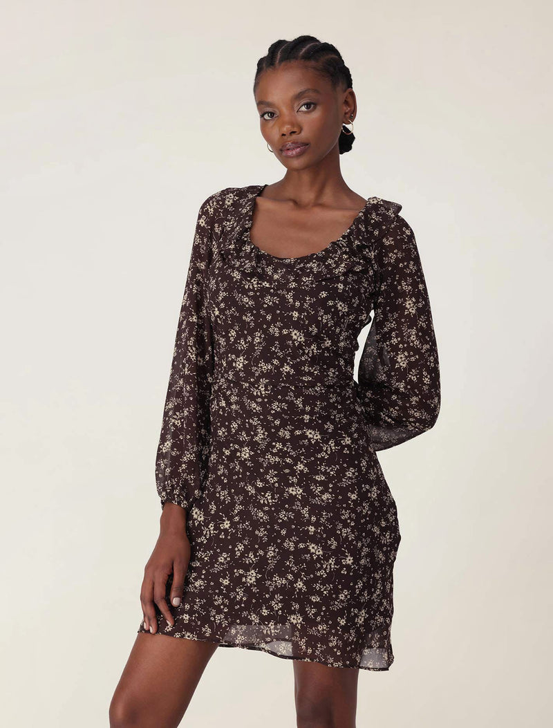 Robyn Long Sleeve Mini Dress Choc Harding Ditsy | Forever New Robyn Long Sleeve Mini Dress Choc Harding Ditsy | Forever New