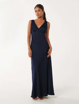 Cameron Petite V Neck Satin Maxi Dress Forever New