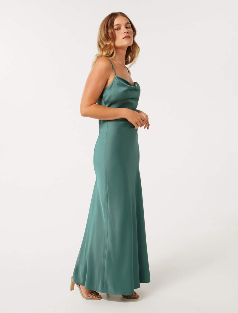 Mia Petite Boat Neck Satin Maxi Dress Forever New