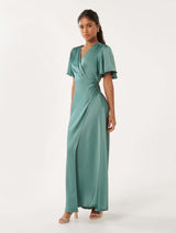 Chelsea Petite Flutter Sleeve Satin Maxi Dress Forever New