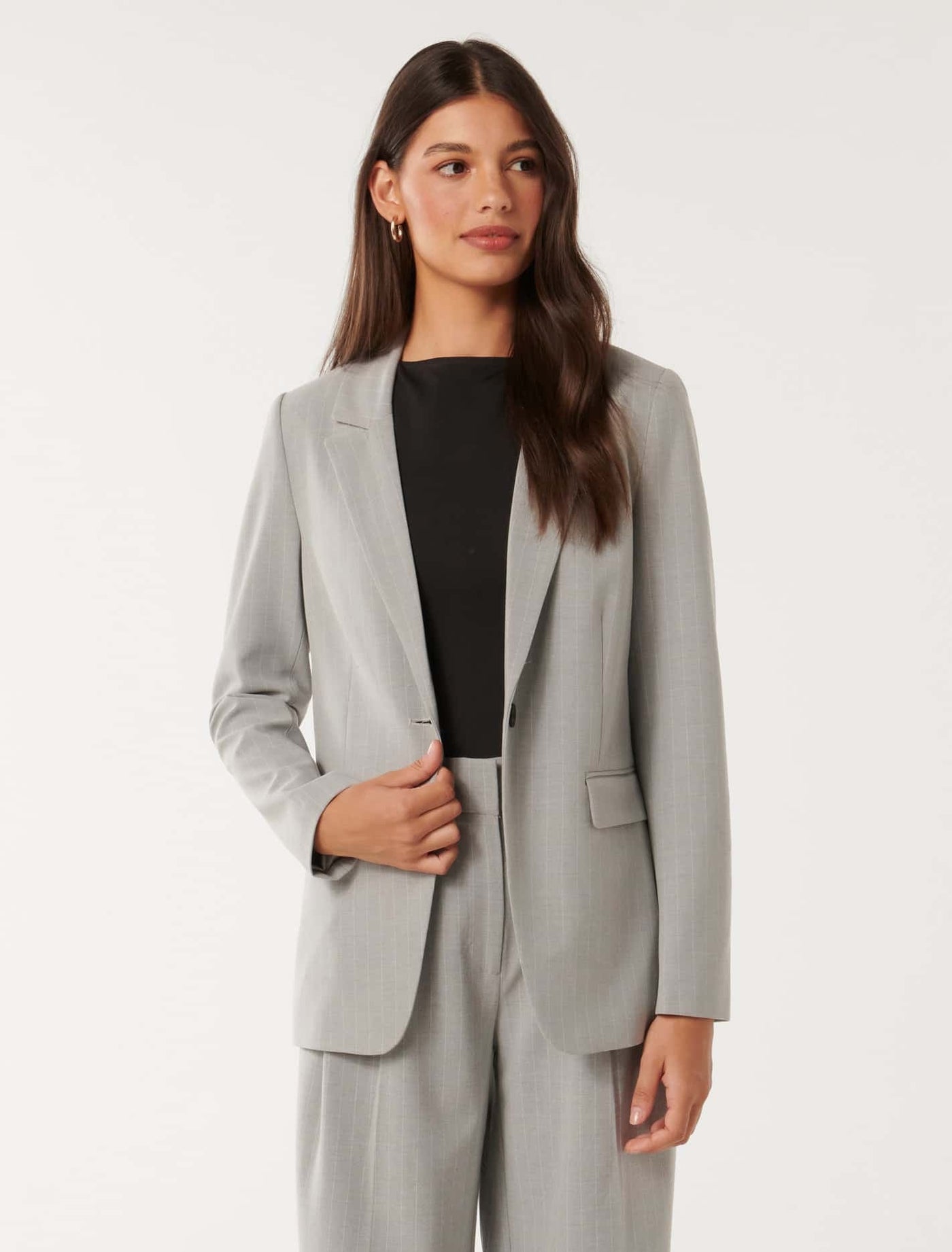 Jodie Single Breasted Blazer Grey Pinstripe Suit | Forever New