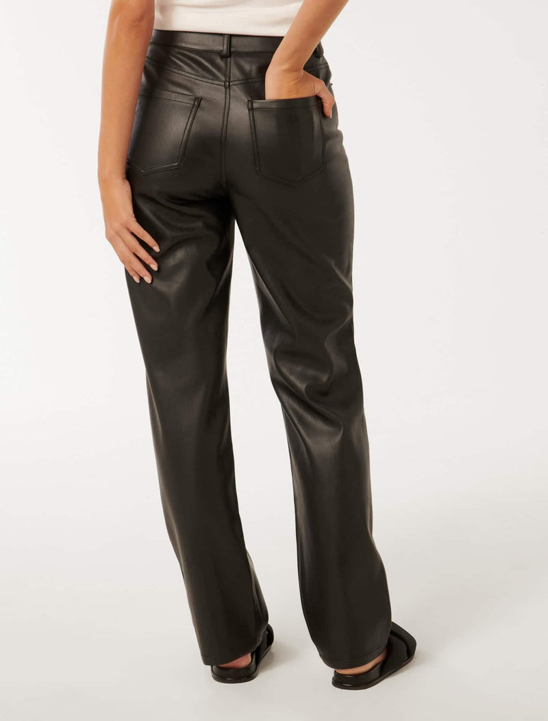 Una Vegan Leather Straight Leg Pants Forever New