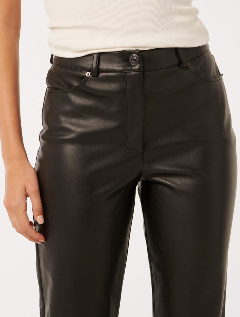 Una Vegan Leather Straight Leg Pants Forever New