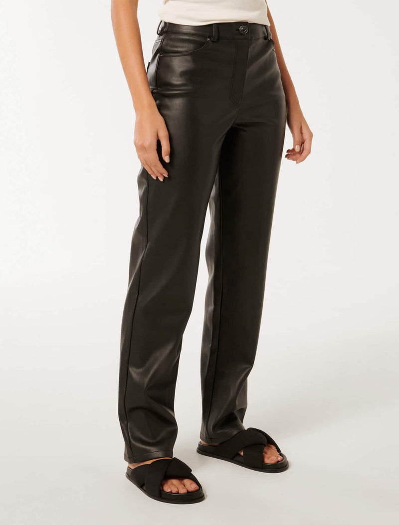 Una Vegan Leather Straight Leg Pants Forever New