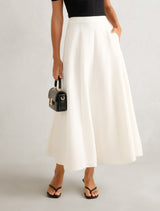 Georgina Linen Blend Midi Skirt Porcelain Forever New