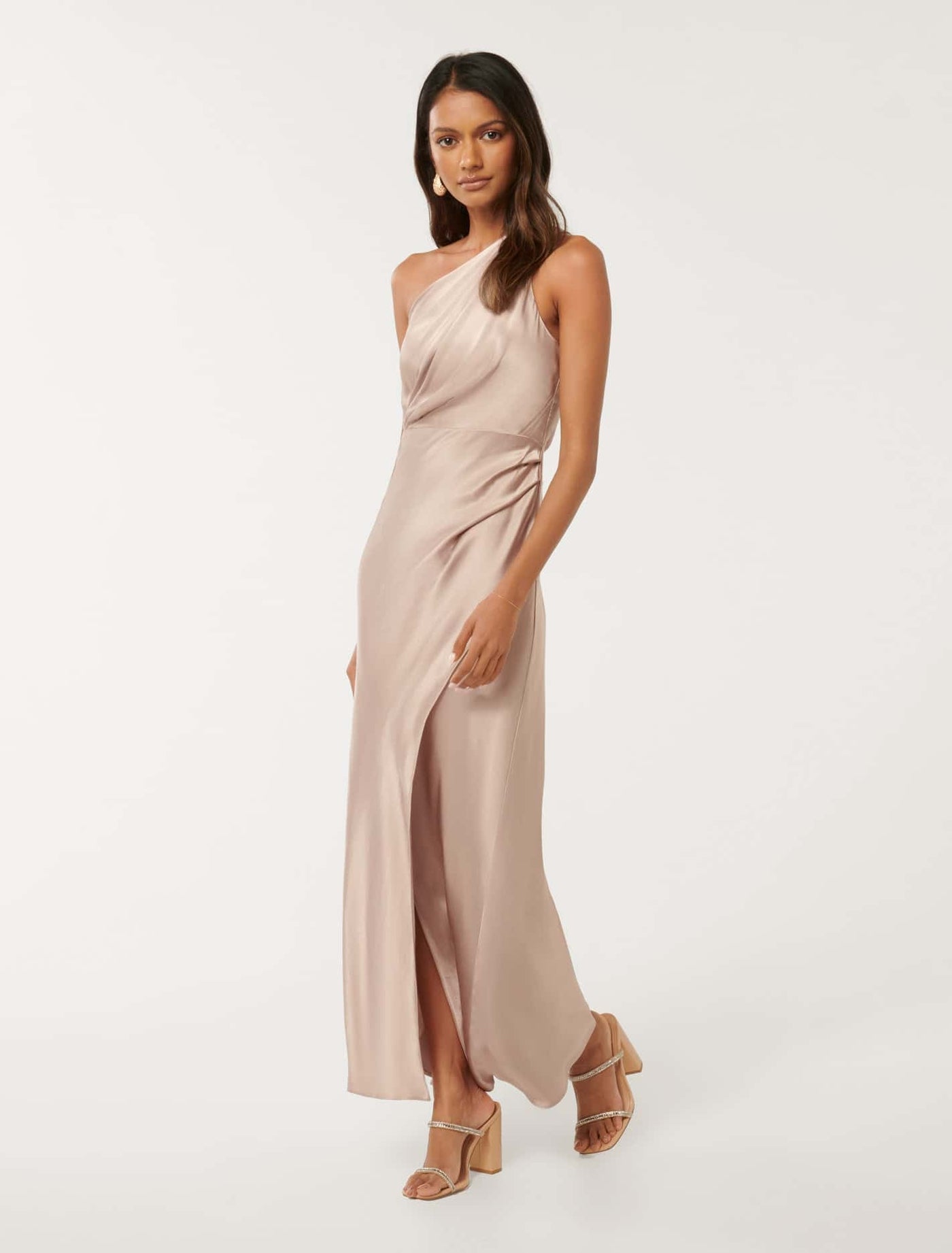 Emily Petite One Shoulder Maxi Dress Beige | Forever New