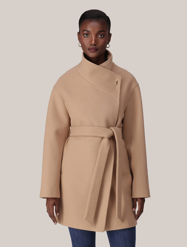 Lola Funnel Neck Wrap Coat Camel Forever New