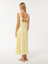 Solene Linen Contrast Whip Stitch Midi Dress
