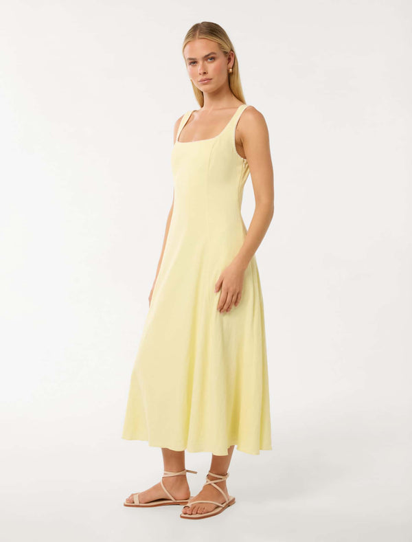 Solene Linen Contrast Whip Stitch Midi Dress