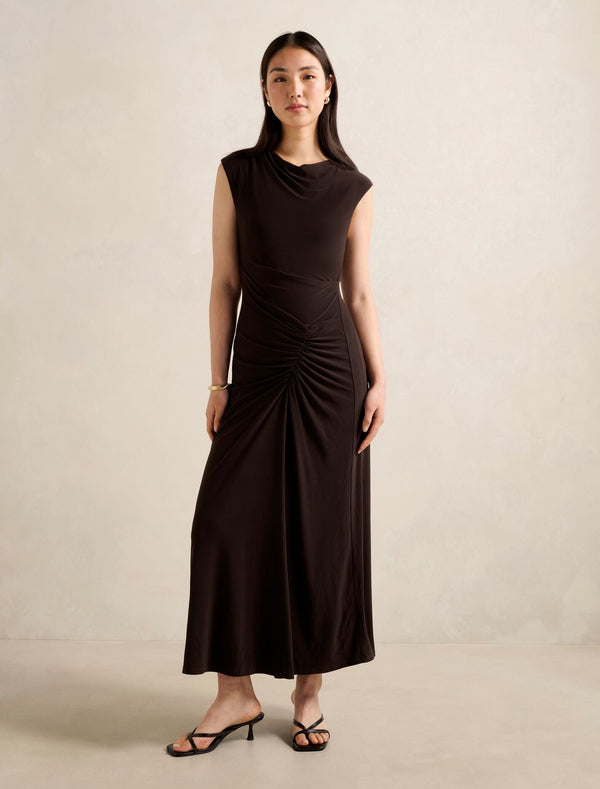 Carrie Draped Bodycon Midi Dress Bitter Chocolate Forever New