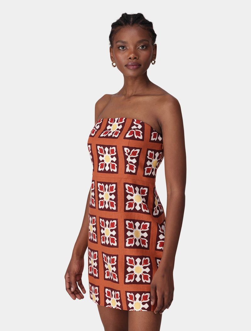 Maggie Linen Strapless Mini Dress Carden Tile | Forever New Maggie Linen Strapless Mini Dress Carden Tile | Forever New