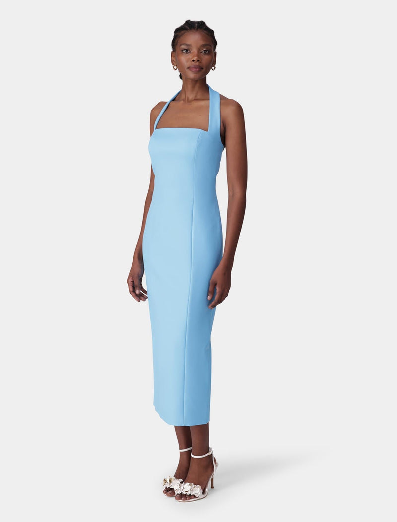 halter bodycon midi dress Cognac Open Knit Bodycon Halter Neck Midi Dress