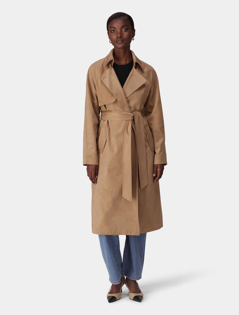 Cass Vegan Suede Trench Coat Caramel Forever New