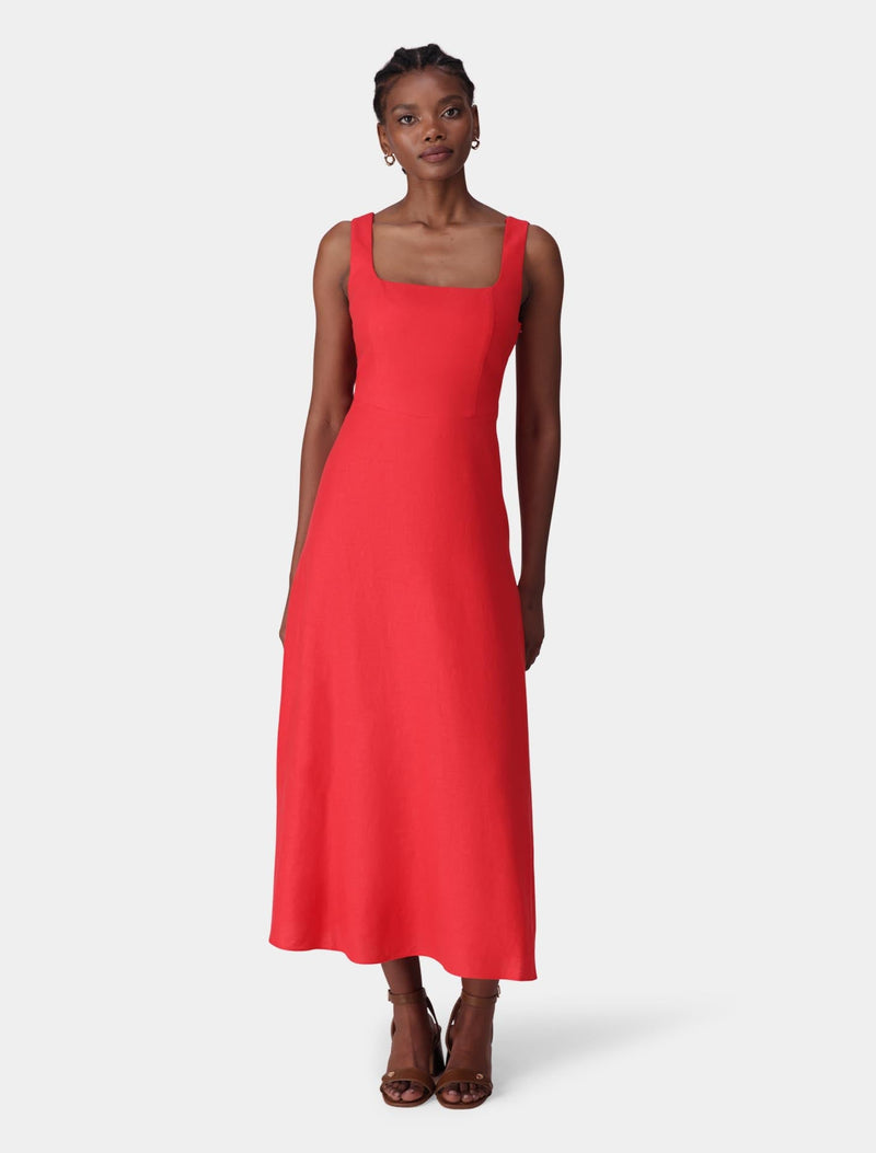 Tori Square Neck Linen Midi Dress Heirloom Tomato | Forever New Tori Square Neck Linen Midi Dress Heirloom Tomato | Forever New