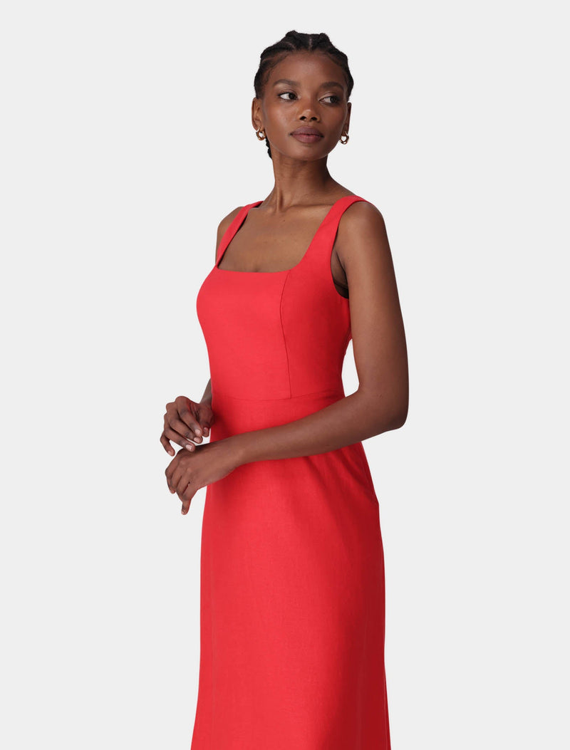 Tori Square Neck Linen Midi Dress Heirloom Tomato | Forever New Tori Square Neck Linen Midi Dress Heirloom Tomato | Forever New