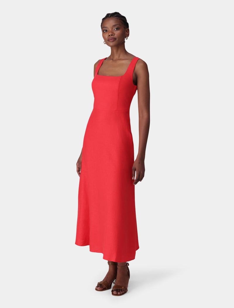 Tori Square Neck Linen Midi Dress Heirloom Tomato | Forever New Tori Square Neck Linen Midi Dress Heirloom Tomato | Forever New