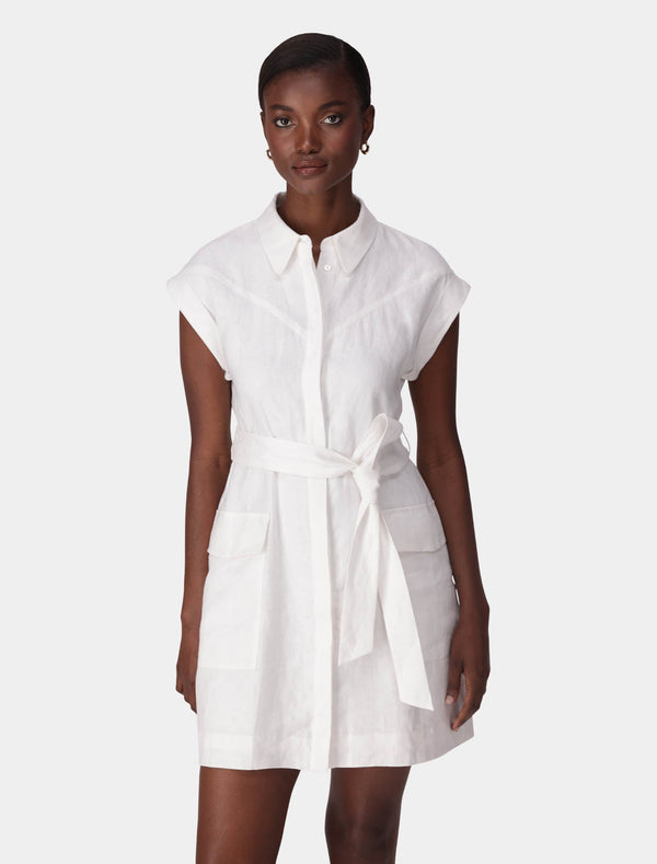 Dehlia Linen Utility Mini Dress Porcelain Forever New