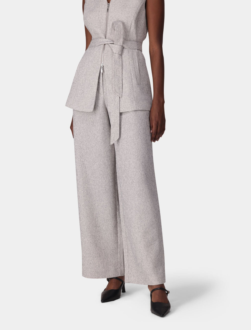 Jackie Textured Wide Leg Pants Soft Grey Fleck | Forever New